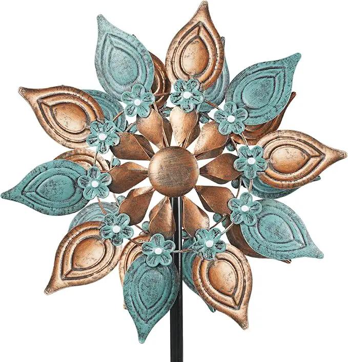 Decoroca Outdoor Wind Spinners Copper - 360 Degrees Metal Swivel Flowers&Leaves Wind Spinners for Patio, Lawn, Yard and Garden - for Classical Style - Festival Outdoor Decor by GreenHaven Gardens