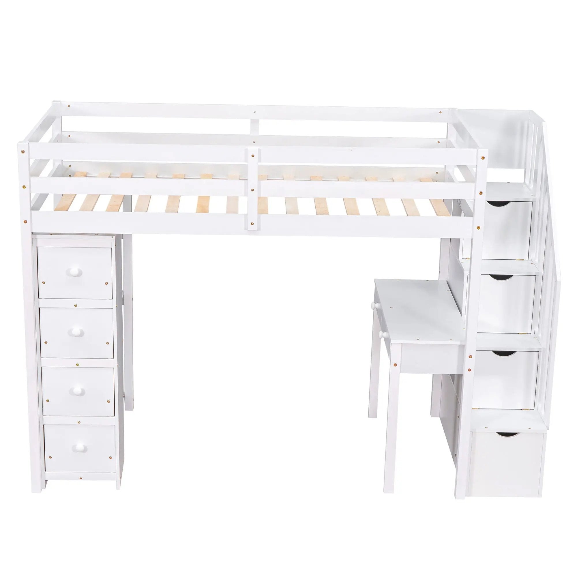 Loft Bed With Storage Drawers, Desk And Stairs With Shelves by HouseOfZazla