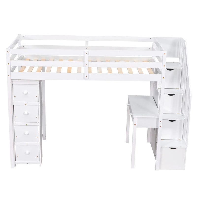 Loft Bed With Storage Drawers, Desk And Stairs With Shelves by HouseOfZazla