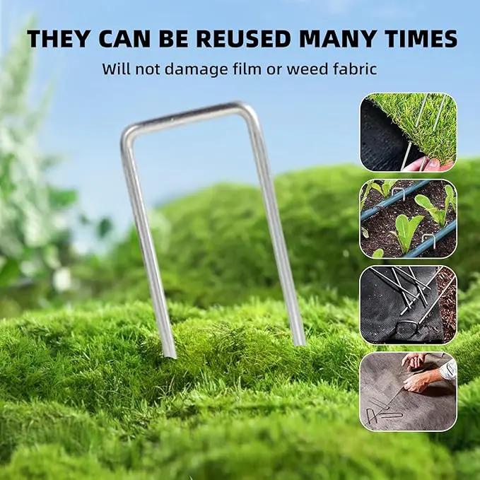 100 Pack Sturdy Garden Landscape Staples, 6 Inch Galvanized Steel Sod Pins Anti-Rust Stakes for Weed Barrier, Christmas Decorations and Landscaping Fabric. by GreenHaven Gardens