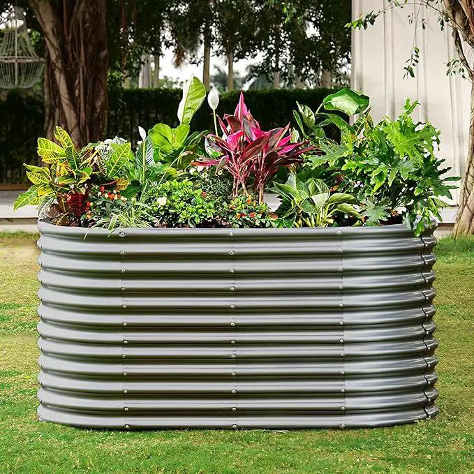 Land Guard 8x4x3ft Oval Galvanized Raised Garden Beds, Large-Capacity Metal Planter Box Outdoor, Durable Deep Raised Garden Bed 3ft Tall, Raised Beds for Gardening Vegetables, Modern Gray by GreenHaven Gardens