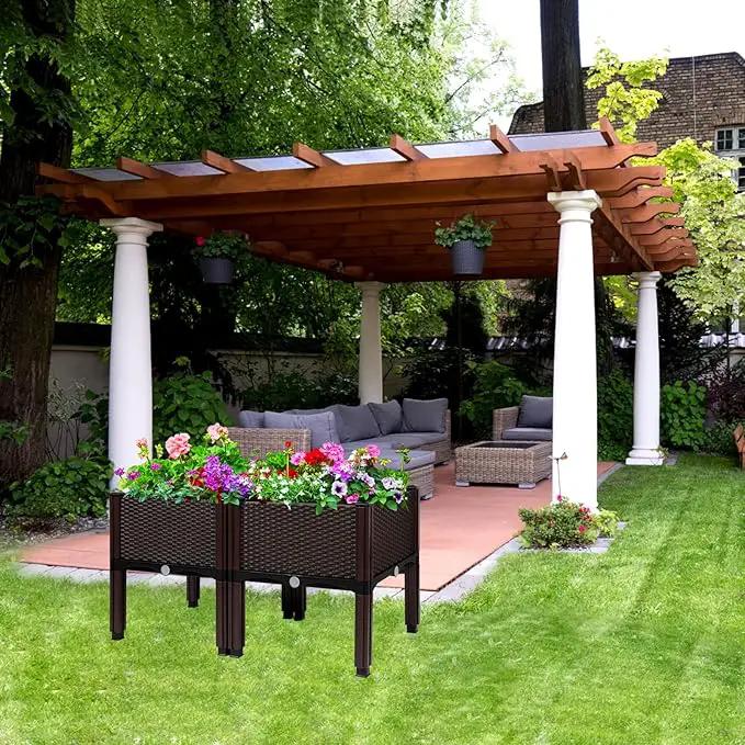 MAYOLIAH Raised Garden Bed with Drainage Elevated Planter Box Plastic Raised Beds for Gardening Vegetables Herb Flowers, Perfect for Indoor Outdoor Planting, 2 Boxes Brown by GreenHaven Gardens