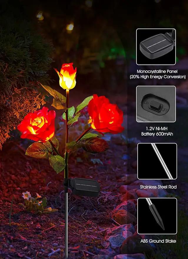 Garden 4 Pack LED Solar Flower Lights with Larger & More Realistic Rose Flowers, Bigger Solar Panel, Waterproof Solar Outdoor Lights for Yard Patio Lawn Pathway Walkway Decoration by GreenHaven Gardens