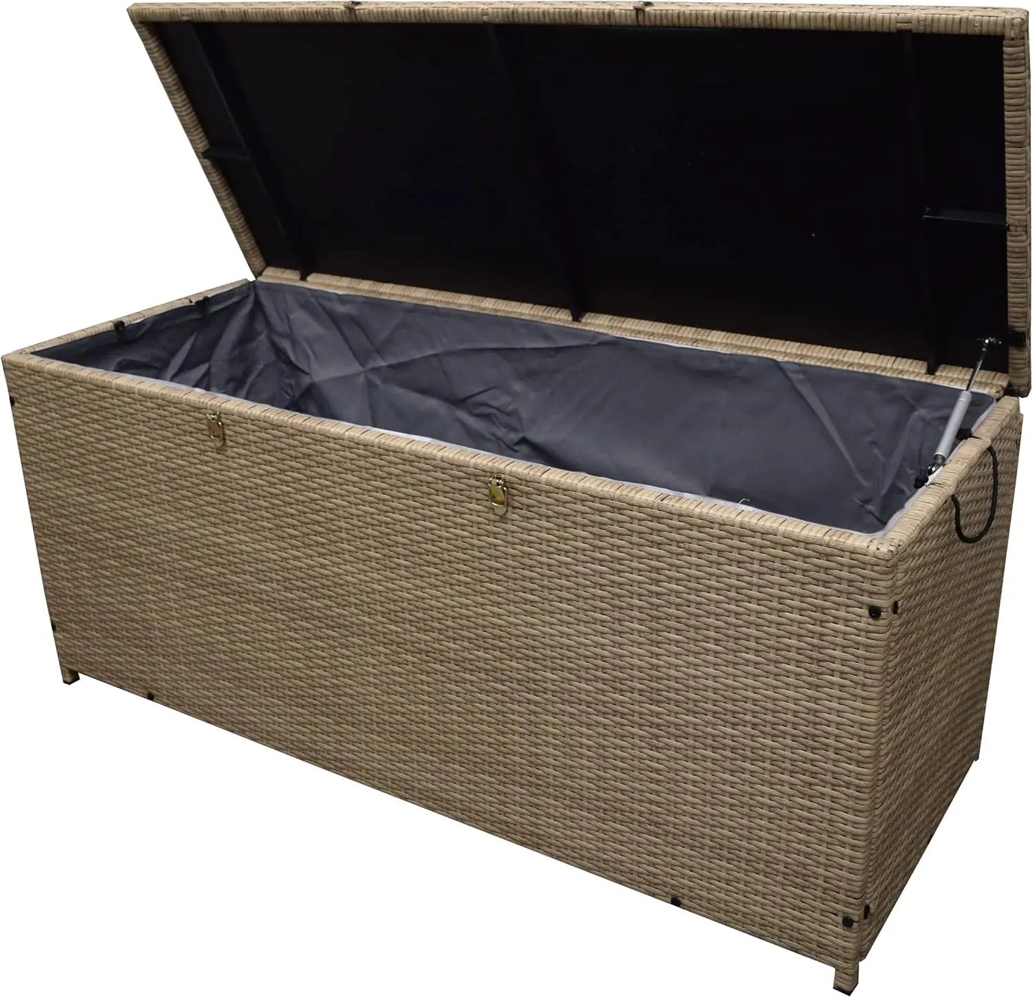 Oakland Living Tan Indoor and Outdoor Balcony Patio Deck Porch Pool 113 Gallon Wicker Storage Box Trunk Bin with Metal Frame by GreenHaven Gardens