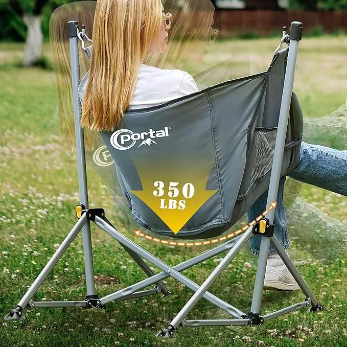Portal Large Hammock Camping Chair Folding Rocking Chairs Portable Swinging Chair Wide Seat for Outdoor Lawn Patio Garden,Support 350 lbs, Grey by GreenHaven Gardens