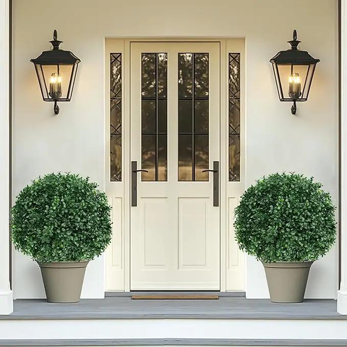 Artificial Boxwood Topiary Ball Tree with Ground Spike, Set of 2 Artificial Shrub Bushes, Fake Evergreen Tree for Porch, Artificial Plants for Outdoor Planters Indoor UV Resistant by GreenHaven Gardens