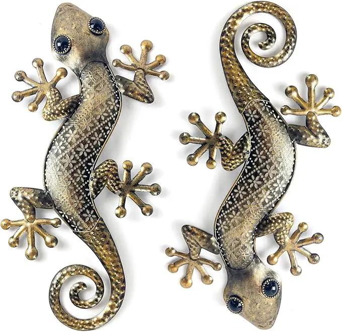 LIFFY Gecko Metal Wall Art Decor 2 Pack 15 Inch - Indoor & Outdoor Lizard Wall Art Hanging Sculpture for Home and Garden by GreenHaven Gardens