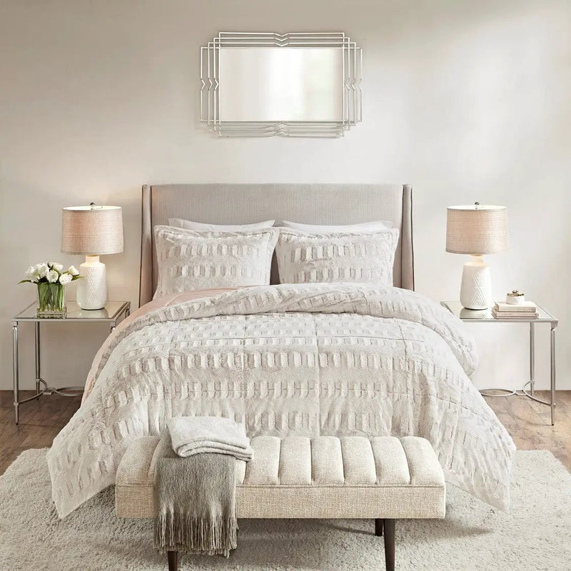 King/Cal King Back Print Long Fur Comforter Mini Set by HouseOfZazla