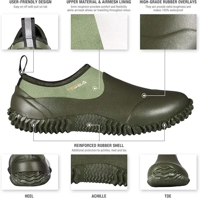 HISEA Unisex Waterproof Garden Shoes, Men's Rubber Rain Boots Women's Ankle Rain Shoes Neoprene Camp Booties Outdoor Slip-On Footwear for Gardening, Farming, Camping, Car Wash, Lawn Care and Yard Work by GreenHaven Gardens