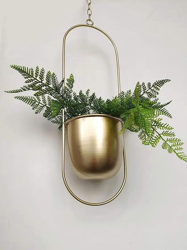 Boho Gold Metal Plant Hanger,Metal Wall and Ceiling Hanging Planter, Modern Planter, Mid Century Flower Pot Plant Holder, Minimalist Planter for Indoor Outdoor Home Decor by GreenHaven Gardens