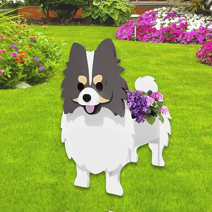 Grey and White Pomeranian Dog Planter Plant Pots,Cute Garden Dog Flower Planter,Dog Planters Birthday Gifts for Women,Office,Indoor/Outdoor Decor（9.45 * 6.65 * 12.13in） by GreenHaven Gardens