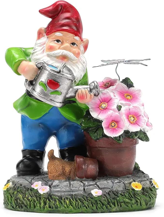 Gnome Figurine Garden Decor, Solar Resin Gnomes Outdoor Statue, Funny Gnome Gift Sculpture Decoration for Home Patio Yard Lawn Porch Ornament by GreenHaven Gardens