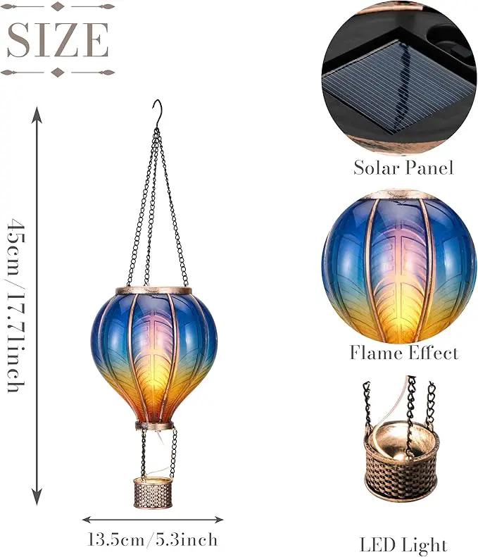 TERESA'S COLLECTIONS Hot Air Balloon Solar Lantern for Garden Decor ,Flickering Flame Hanging Solar Light for Outdoor ,Blue & Yellow Plastic Lamp for Yard Tree Gift for Mom by GreenHaven Gardens