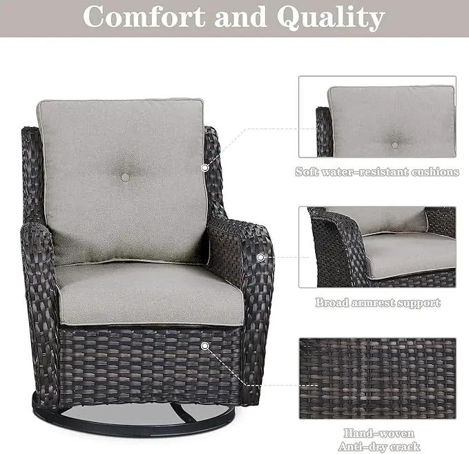 5 Pieces Patio Furniture Sets Wicker Outdoor Furniture, Rattan Patio Swivel Glider Chairs with 2 Ottoman and Glass Side Table by GreenHaven Gardens