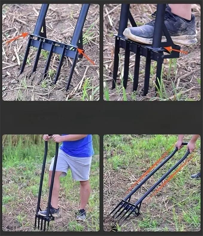 Heavy Duty Pitch Fork 46“ Steel Long Handle, Garden Broad Fork Loosening Soil & Breaks up Dirt, Garden Tool Claw Weeder Strengthening 5 Tines by GreenHaven Gardens