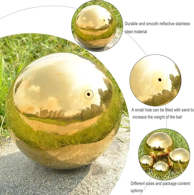 Nerien Gazing Ball, 2 Inch Stainless Steel Garden Mirror Globe, Polished Ornament Sphere, Hollow Floating Reflective Hemisphere, for Home Outdoor Pond Housewarming Swimming Decoration, Gold, 5pcs by GreenHaven Gardens
