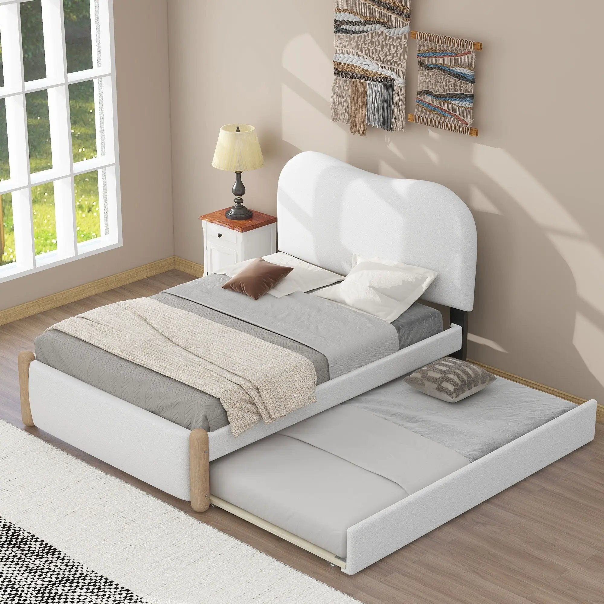 Upholstered Platform Bed With Wood Supporting Feet And Trundle by HouseOfZazla