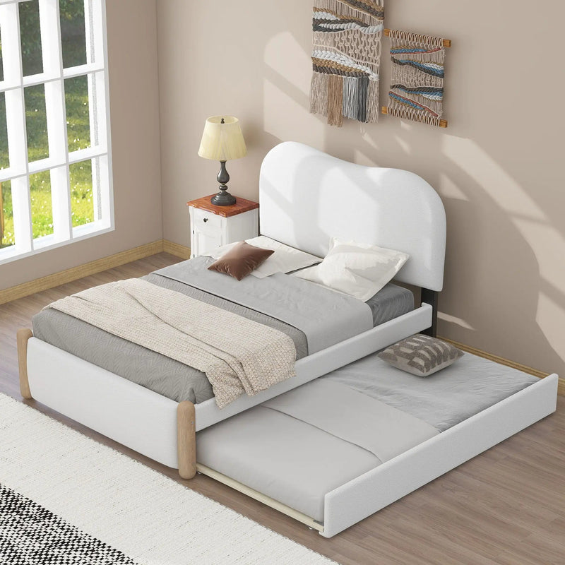 Upholstered Platform Bed With Wood Supporting Feet And Trundle by HouseOfZazla