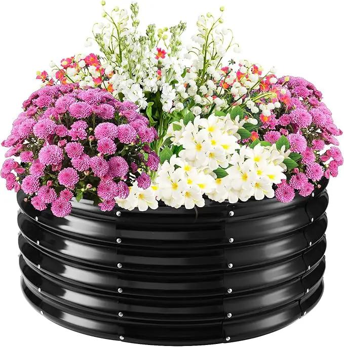 17" Tall Elevated Round Metal Rised Garden Bed- 3.3'x3.3' in Size and 0.8MM Thick Durable Planter Box for Vegetables Flowers Succulent at Patio/Garden Outdoor (Black, 3.3FT Diameter) by GreenHaven Gardens
