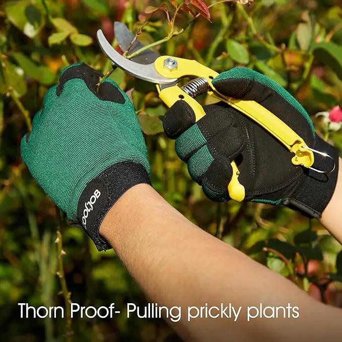 COOLJOB Thorn Proof Garden Gloves with Touchscreen Fingers for Men, Rose Pruning Work Gloves with Palm Cushion for Gardener, Farmer and Landscaper (Green 1 Pair Large) by GreenHaven Gardens
