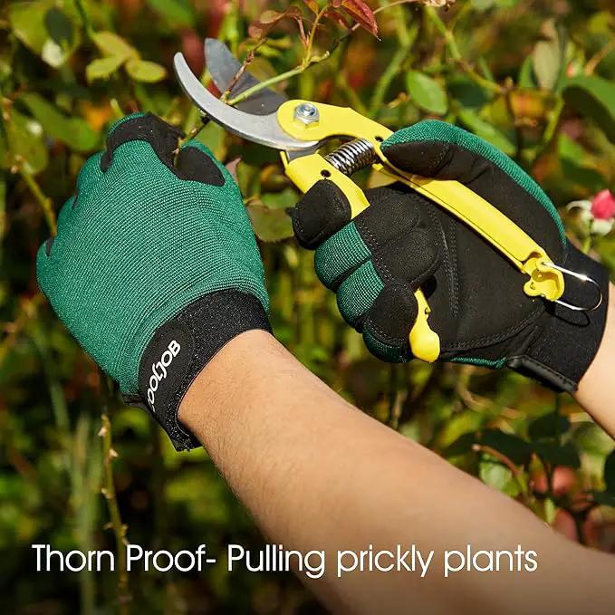 COOLJOB Thorn Proof Garden Gloves with Touchscreen Fingers for Men, Rose Pruning Work Gloves with Palm Cushion for Gardener, Farmer and Landscaper (Green 1 Pair Small) by GreenHaven Gardens