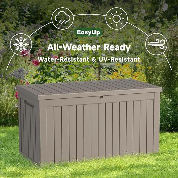 260 Gallon Deck Box Waterproof, UV Resistant Resin Outdoor Storage Box with Hydraulic Rod, Lockable Design and Enhanced Durability for Patio, Garden, and Poolside Use by GreenHaven Gardens