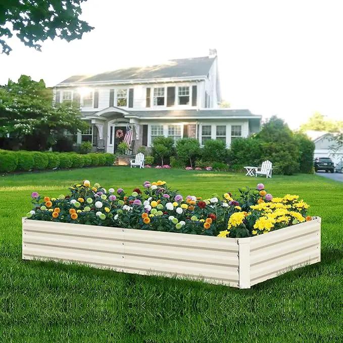 Raised Garden Bed Outdoor, 8x4x1ft Garden Box, Beige Garden bed, Metal Raised Garden Bed for Gardening Vegetables Flowers, Planter Box, Raised Bed by GreenHaven Gardens