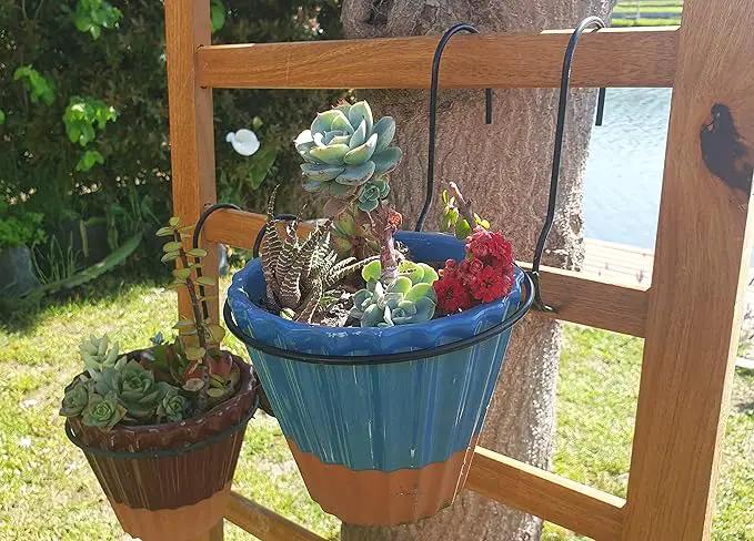 6 Pieces, 8 inches Iron hanging Flower Pot. Metal Plant Wall Hanger, Vertical Yard Garden. Planter Hook Ring, Rail Metal Fence. Indoor and Outdoor. Wire Trellis. Collapsible Bracket. (8 inches) by GreenHaven Gardens