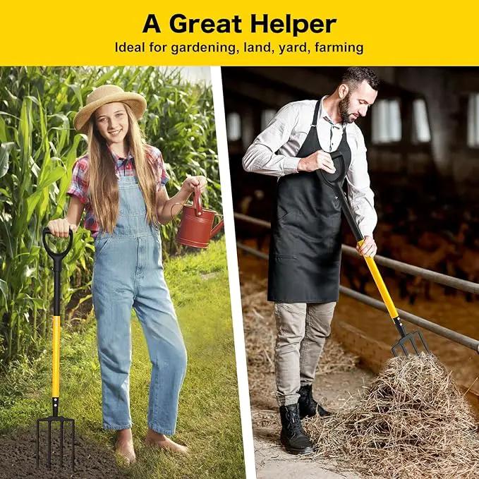 Pitch Fork, 4 Tine Heavy Duty Garden Fork with Ergonomic No-Slip D-Grip Handles, 45 Inches Long Handle Spading Fork, Perfect for Gardening Digging, Land Management, Yard work, Farming (Black) by GreenHaven Gardens