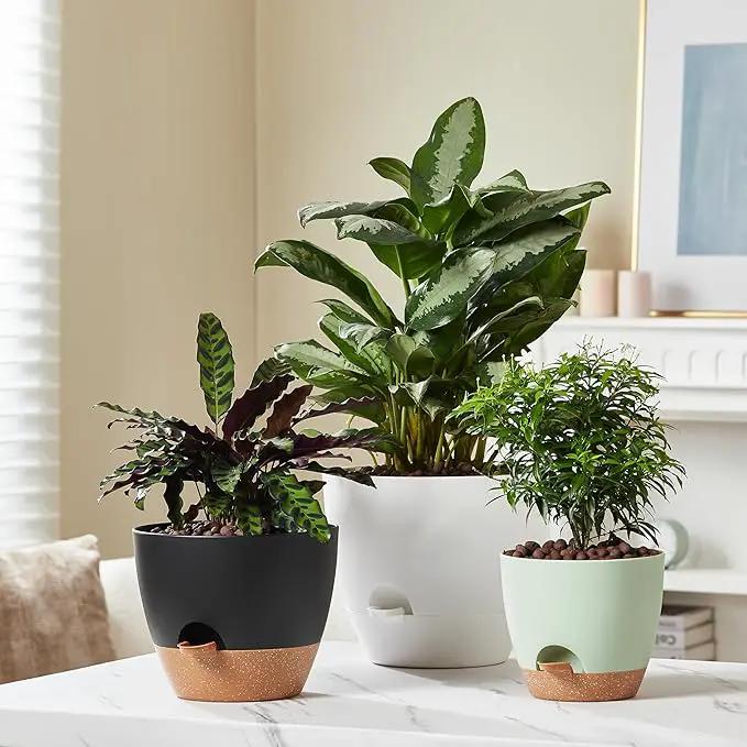 FaithLand 3-Pack Large Planter Pots, 12 10 9 Inch Self Watering Flower Pots for Indoor Outdoor Garden Plants, Black by GreenHaven Gardens