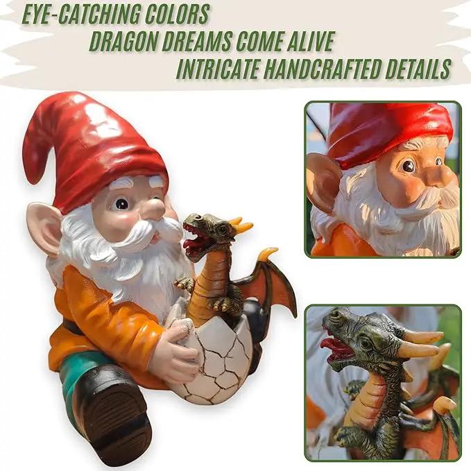 Fantasy Dragon Gnome Garden Statue - 6.8" Weatherproof Resin Garden Gnome with Baby Dragon, Unique Outdoor & Indoor Decor, Handcrafted Yard Art, for Fantasy Lovers & Gardeners by GreenHaven Gardens