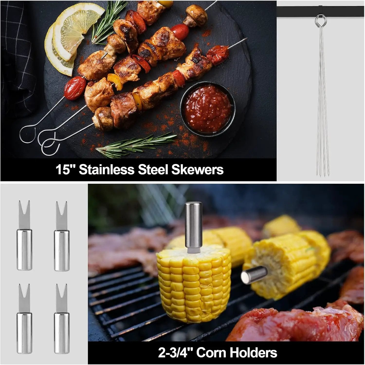 HAUSHOF Large Grilling Accessories, BBQ Grill Set, Heavy Duty Stainless Steel Barbecue Utensils with 16-1/2" Spatula, Brush, Fork, Tongs, Skewers, Thermometer, Bag, Ideal Gift, 15PCS by GreenHaven Gardens