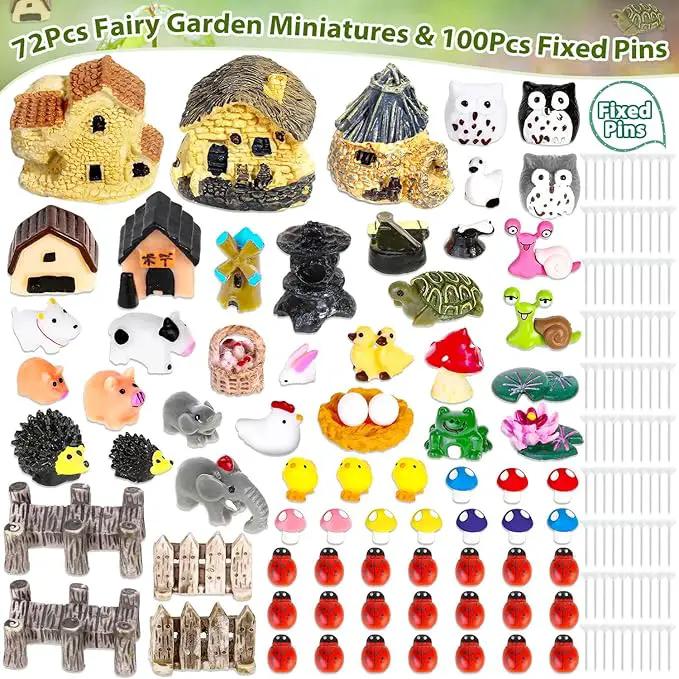 172Pcs Miniature Fairy Garden Accessories Including 100Pcs Fixed Pins, modacraft Fairy Garden Kit Fairy House Animal Figurines Mini Landscape for Garden Dollhouse Potted Plant Bonsai Terrarium Décor by GreenHaven Gardens