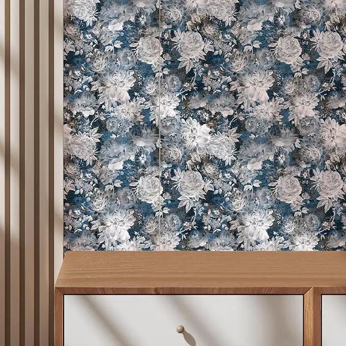 Vintage Garden Peel & Stick Floral Wallpaper - Removable White/Blue Vinyl Self Adhesive Mural - 17.7in x 9.84ft by GreenHaven Gardens