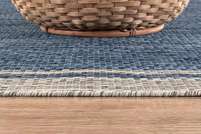 CAMILSON Outdoor Rug, 9x12 Bordered Navy Blue Gray Modern Large Area Rugs for Indoor and Outdoor Patios, Porches Waterproof Washable Porch Deck Outside Carpet (Bordered Navy, 9 x 12) by GreenHaven Gardens