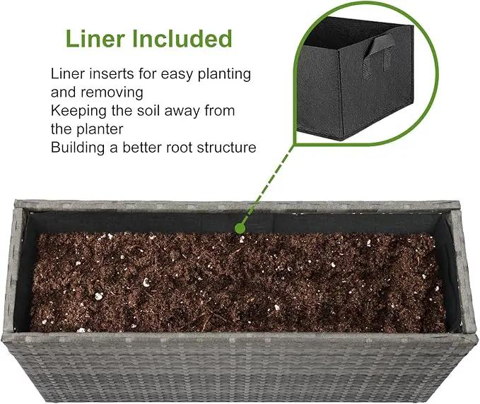 LEWIS&WAYNE Large Rectangular Block Planter Box Handmade Wicker Tall Planters for Outdoor Plants with Removable Liners Modern Planter for Indoor Outdoor Patio Deck - Gray, 30''x12''x16'' by GreenHaven Gardens