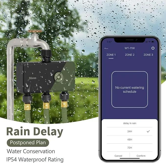 Diivoo Smart Water Timer 3 Zone, WiFi Sprinkler Hose Timer Compatible with Alexa and Google, Remote Control Irrigation Timer, Automatic Manual Watering, Rain Delay, for Garden, Lawns and Yards by GreenHaven Gardens