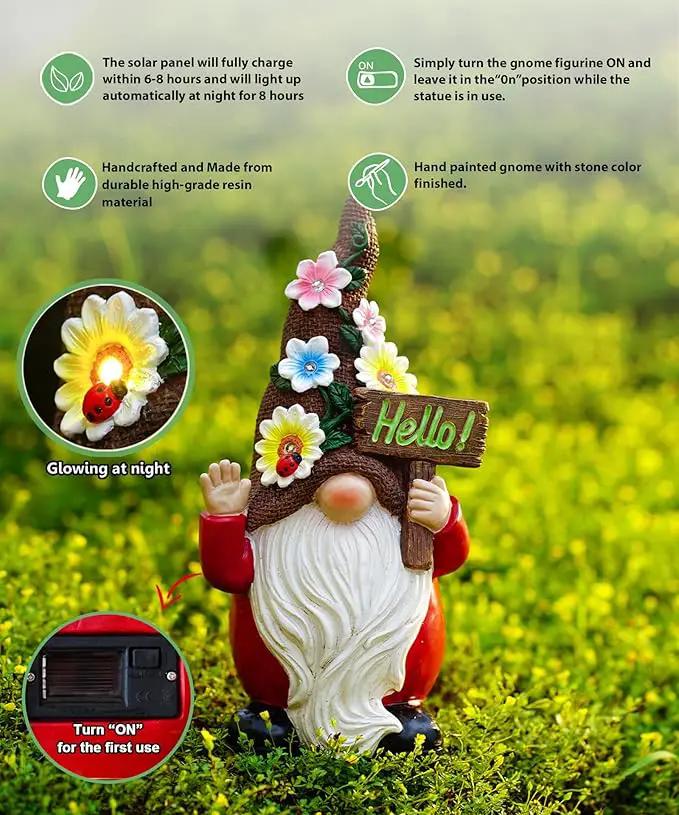 Gnome Solar Statues for Garden Decor - Outdoor Decorations Art Figurine for Patio Balcony Yard Lawn by GreenHaven Gardens