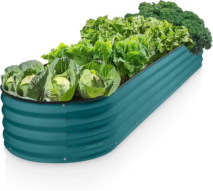 Galvanized Raised Garden Beds Outdoor // 8×2×1 ft Planter Raised Beds for Gardening, Vegetables, Flowers // Large Metal Garden Box (Turquoise) // Patented Tool-Free Design by GreenHaven Gardens