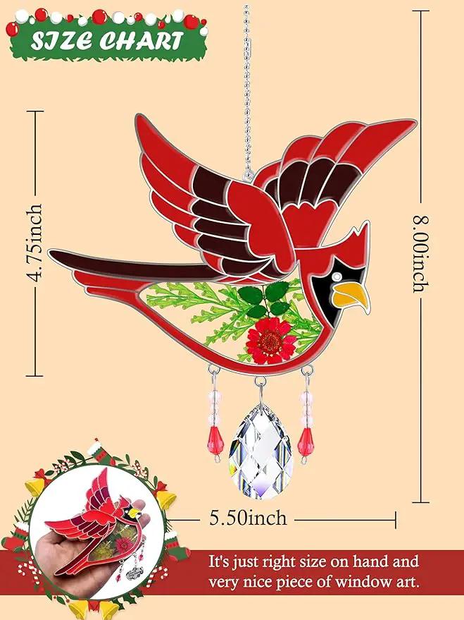 KY&BOSAM Cardinal Suncatcher Crystal Had Painted Glass Sun catchers Hangings for Windows Ornament with Pressed Real Flower and Heart Charm Birthday Gifts for Women Mom Mother's Day Christmas Mom Gifts by GreenHaven Gardens