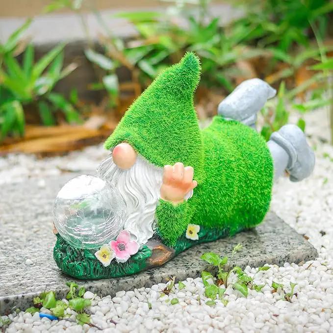 Garden Gnome Statue with Solar Crackle Glass Globe Lights, Resin Gnomes Statue, Patio Yard Lawn Porch Outdoor Garden Decor Christmas Housewarming Gift by GreenHaven Gardens