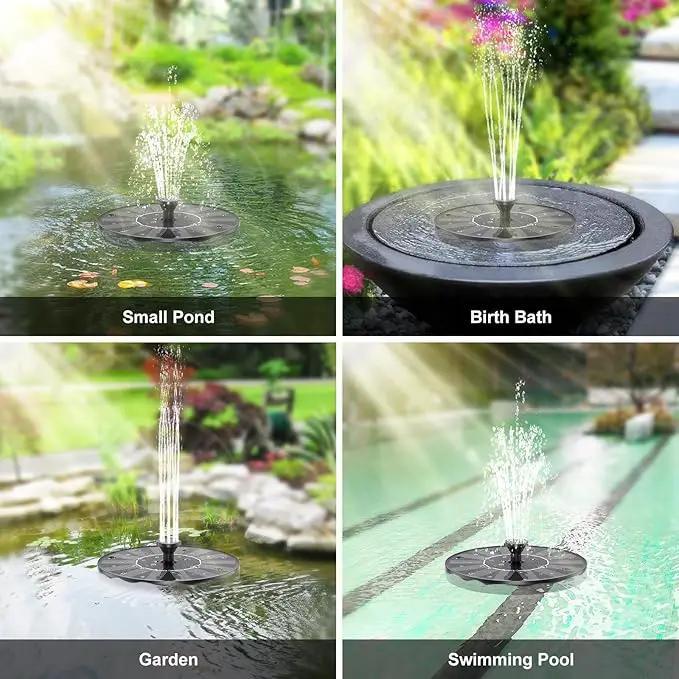 Solar Fountains,Solar Water Fountain,Solar Powered Bird Bath Fountain with 6 Nozzles - Free Standing Floating Solar Water Fountain for Bird Bath, Garden, Pond, Pool (Black-1.4W) by GreenHaven Gardens