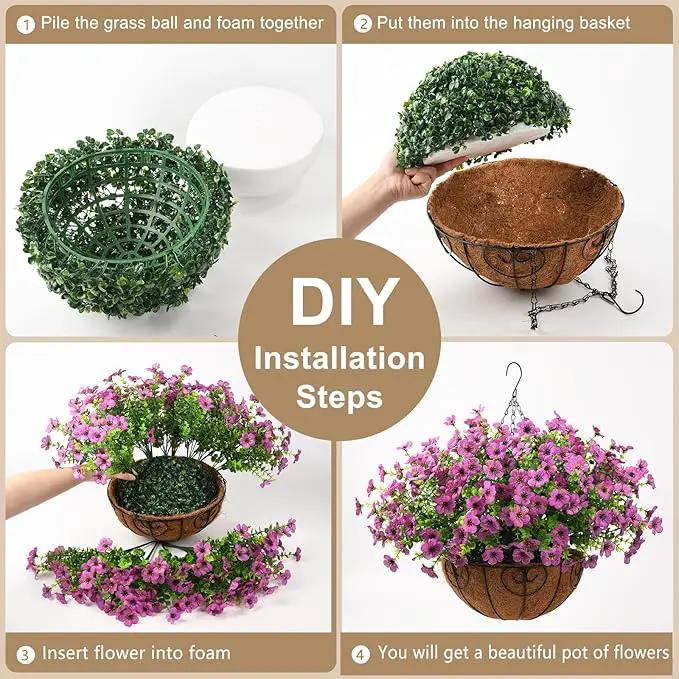 Artificial Faux Hanging Plants Flowers Basket Outdoor Porch Garden Spring Decoration, Fake Silk Daisy in Planter Realistic UV Resistant for Outside Home Patio Balcony Yard(Purple) by GreenHaven Gardens