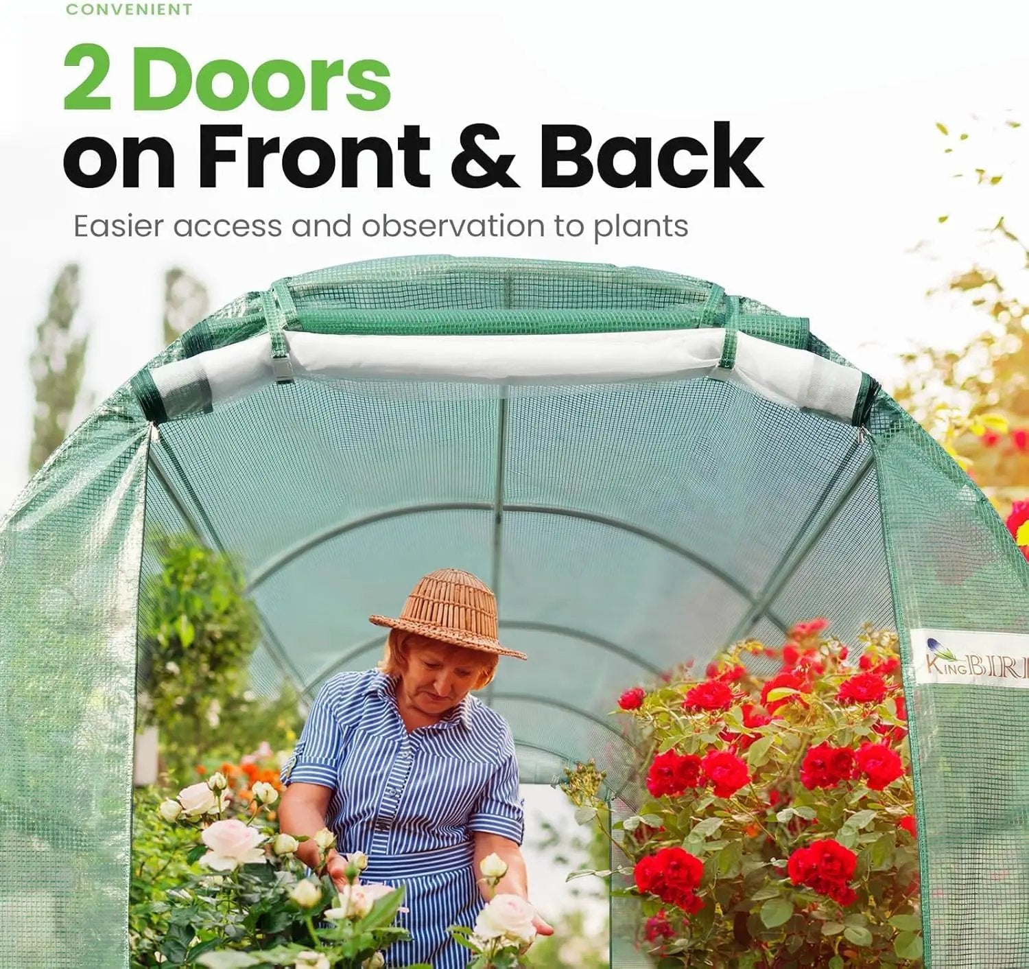 KING BIRD Premium 15x6.6x6.6FT Greenhouse for Outdoors, Large Walk-in Heavy Duty Galvanized Steel Frame, Mesh Door Screen Window Upgraded Zipper Tunnel Hoop for Garden Plant Winter, Green by GreenHaven Gardens
