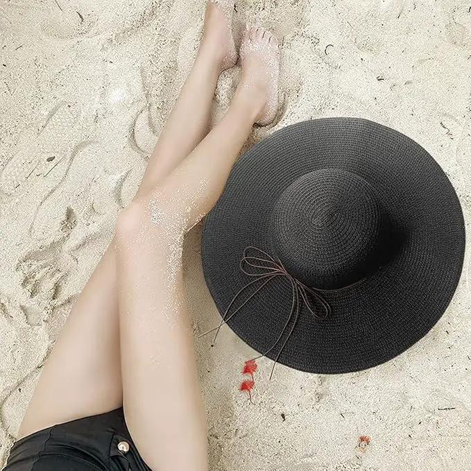 Floppy Big Beach Straw Hats for Women Foldable Summer Wide Brim Packable Sun Hat Womens Travel Straw Fedora Hat by GreenHaven Gardens