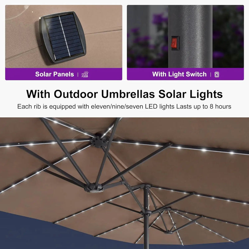 PURPLE LEAF 14ft Patio Umbrella with Solar Lights Outdoor Double-Side Market Umbrella with Base Included Rectangle Table Umbrella for Pool Garden Backyard, Taupe by GreenHaven Gardens