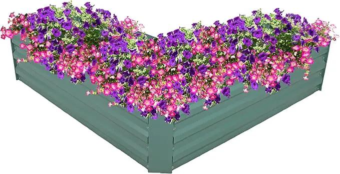 Sunnydaze Galvanized Raised Garden Bed - Metal Raised Bed for Gardening - Outdoor Planter Box for Flowers, Plants, and Vegetables - Green - 12" L-Shaped by GreenHaven Gardens
