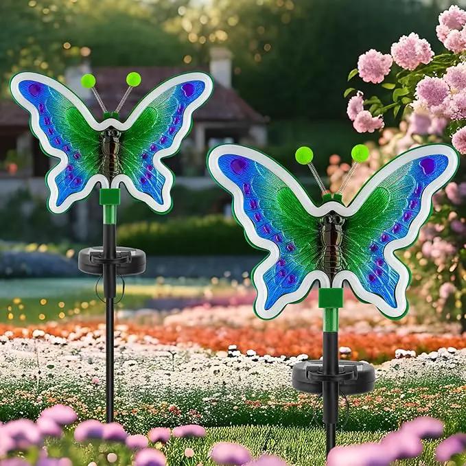 Butterfly Solar Garden Lights, Solar Butterfly Outdoor Lights, Garden Solar Decor for Outside,Solar Neon Lights,Yard Decorations Outdoor (Green,2pack) by GreenHaven Gardens