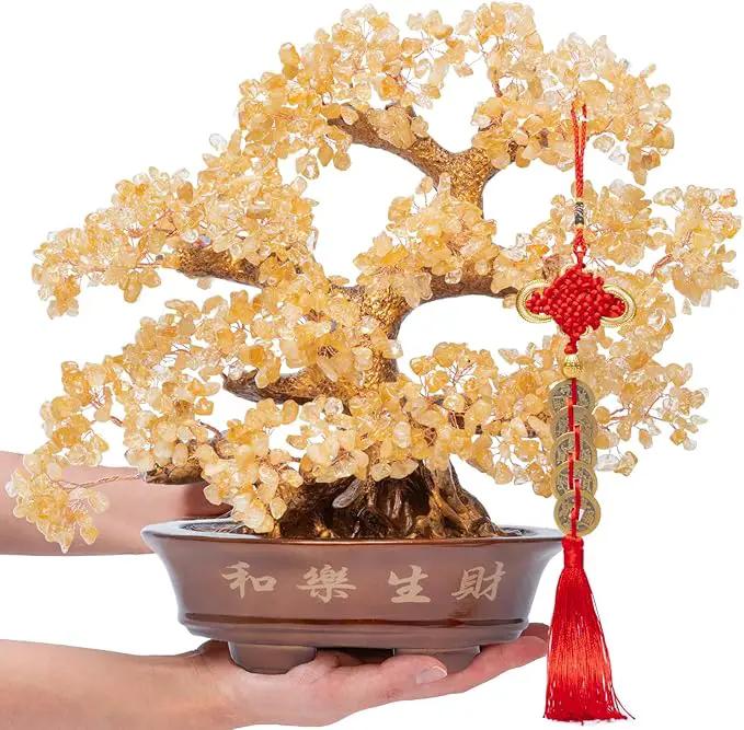 Natural Large Citrine Tree,14"Feng Shui Money Tree(1251 Gemstone Count)Citrine Crystal Tree for Abundance Prosperity Success Fortune Decoration Tree Bonsai for Home & Office Good Luck Wealth by GreenHaven Gardens