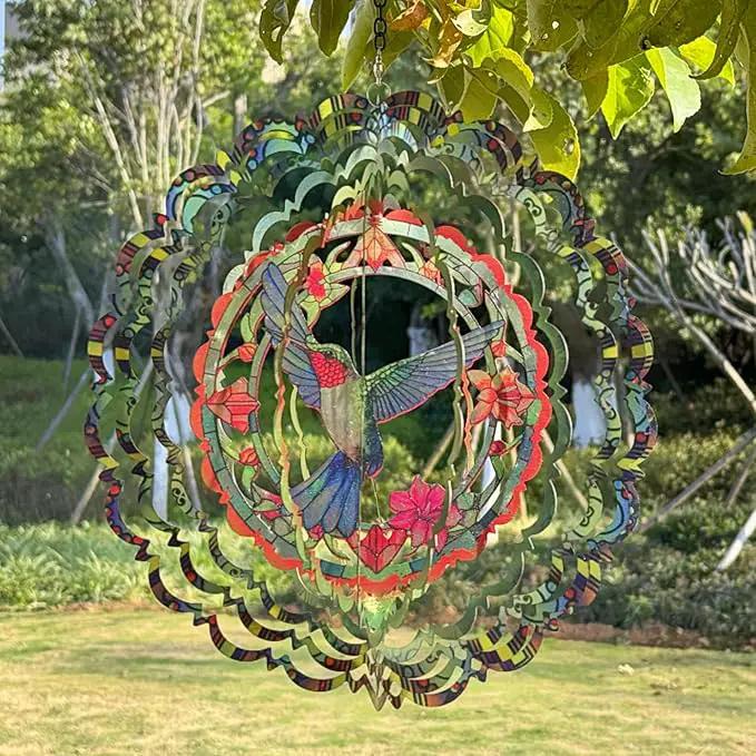 Metal Wind Spinners - Hummingbird 12 inch 3D Stainless Steel Hanging Wind Spinner Metal, Gifts for Women Mom Grandma Wife, for Indoor/Outdoor Decor, Yard Art, Garden Decoration by GreenHaven Gardens